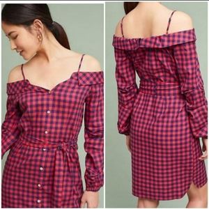 Plaid dress. Cold shoulder. Anthropologie. Size L